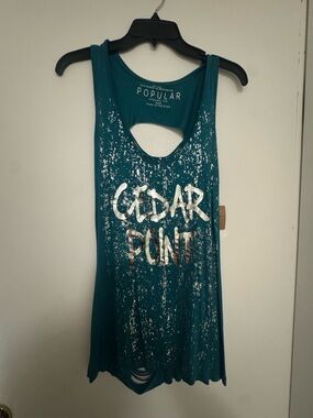 Teal Cedar Point Graphic Tank Top